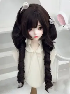 ロリータ風 ツインテールウィッグ 黒茶色 仿真マット耐熱ファイバー