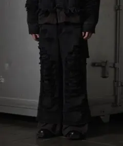 【GRANCY】スウェットドッキングダメージバギーデニムパンツ