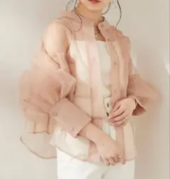 『美品』Chico /チコ/シアーブロッキングシャツ/ピンク シアートップスのサムネイル