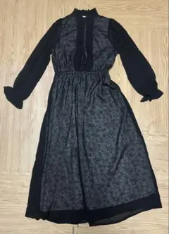 ナチュラル ブラック ワンピース ロング丈 韓国風