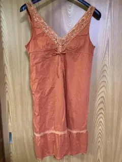 ワンピース オレンジ レース コットン 綿100% 膝丈