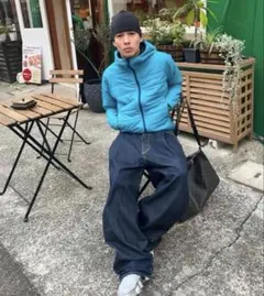 mont-bellダウンジャケット 水色　短丈　リバーシブル　　おーた着