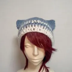 猫耳付きかぎ針編みニット帽