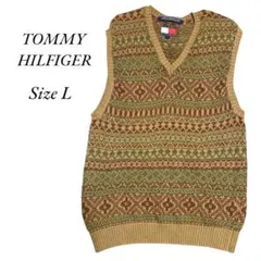 TOMMY HILFIGER Vネック ニットベスト Lサイズ 古着 アメカジ