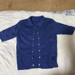 ネイビー 半袖カーディガン リブ編み