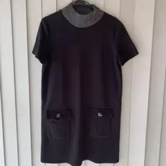 ZARA 黒 半袖 ワンピース リブ襟