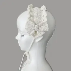ハンドメイド　ホワイト フリルヘッドドレス バラクラバ ボンネット
