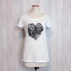 【Otto】半袖 白Tシャツ トップス カットソー ハートプリントLのサムネイル