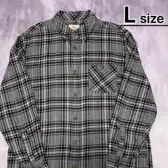 USA古着　フランネルシャツ　L　チェック　グレー　Field & Stream