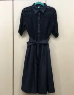 最終SALE⭐️ダークブルー色レース使い可愛いワンピース