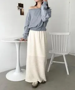 ホワイト ロングタイトスカート　ジャガードレースタイト