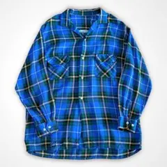 50s 60s オープンカラー 開襟 レーヨン チェックシャツ