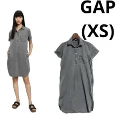 ☘️ギャップ(XS)W袖付きシャツワンピース　ミディアム　灰色系　半袖