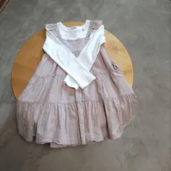 プティマイン　ピンク ティアードワンピース 長袖