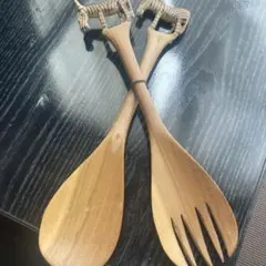 ゼブラモチーフ 木製サラダサーバーセット