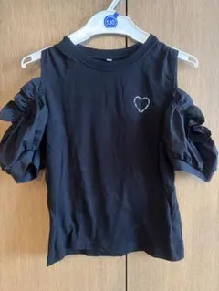 coca肩あきフリルTシャツ ブラック 130のサムネイル