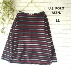 【U.S. POLO ASSN】. ボーダー　長袖トレイナーTシャツLLネイビー