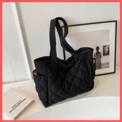 大容量 キルティング トートバッグ ブラック 軽量 A4収納可 マザーズバッグ
