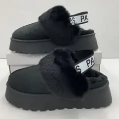 新品★レディース★Mサイズ★裏ボア ムートン サボ厚底サンダル 黒 8661