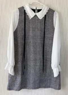 エムズエキサイト  レース襟チェック ワンピース