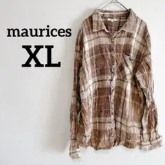 美品✨maurices 【XL】長袖シャツ ブラウン系チェック チェックシャツ