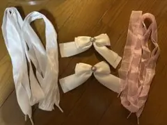 靴紐　シューレース　オーガンジー　ピンク　白　ホワイト　リボン　シューズクリップ