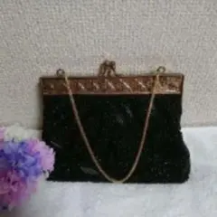 昭和レトロ・ヴィンテージ 洋装にも和装にも使える黒いビーズバッグ