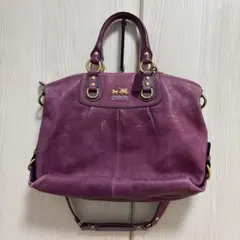 【最終値下げ】コーチ　パープル　ハンドバッグ ショルダーストラップ付き12935