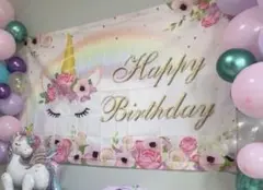誕生日 飾り ユニコーン 壁 背景 パーティー ハッピーバースデー