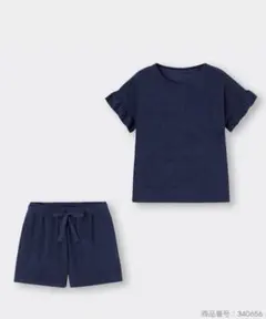 GU コールドフィールパイルラウンジセット　半袖&ショートパンツ　ネイビーのサムネイル