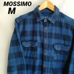 MOSSIMO【M】青と黒のチェック柄 ブロックヘビーネルシャツ古着ビンテージ