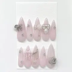 【現品】 量産型 ワンホン 韓国 スナ系 フレンチガーリー ネイルチップ