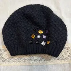 ニットベレー帽　ストーン付き