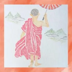 色鉛筆画　「歩む僧侶ー静寂の旅路」