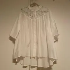 新品　R-ISM ホワイト 五分袖 レース装飾 シャツ