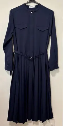 フェリシモ IEDIT 一枚で着映えるプリーツ切り替え 上品ワンピース ネイビー