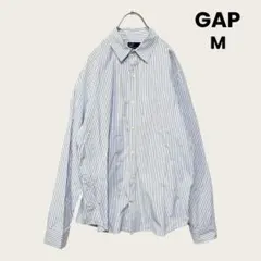 GAP ストライプシャツ M 白地　ブルー コットン100％ メンズ