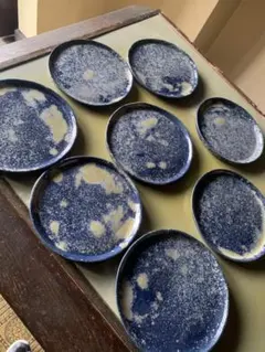 青色おしゃれ皿 8枚セット 約17.5㎝