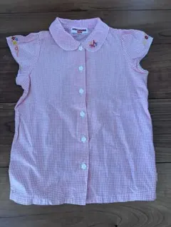 ミキハウス ピンク チェック 襟付き 半袖 刺繍 ブラウス 110サイズ