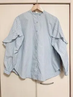 GU 水色ストライプ フリル長袖シャツ Mサイズ