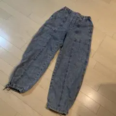 ライトブルーバギーパンツ ドローストリング付き　GU ジーユーS ウエストゴム紐