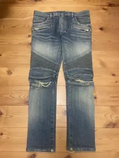 BALMAIN スパイダーウェブ バイカーデニムパンツ - メルカリ