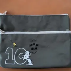スヌーピー 10周年記念 ポーチ カーキ