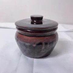 薩摩焼 黒薩摩 蓋付壺 丸に十字紋 島津家紋 伝統工芸品 茶器 薬味入れ 陶器のサムネイル