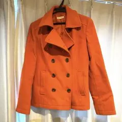 ウール　オレンジ色　元気カラー　ピーコート　M 古着