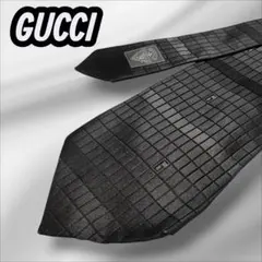 GUCCIグッチ ネクタイブラック 格子柄 シルク高級感 ビジネス フォーマル