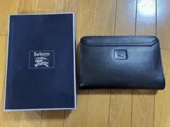 【美品・箱付】バーバリー クラッチバッグ セカンドバッグ シボ革 黒 チェック