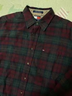80s 90s TOMMY HILFIGER 赤緑チェックネルシャツ