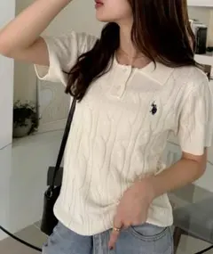 U.S. POLO ASSN. ケーブルニットポロシャツ