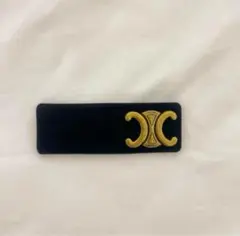 【美品】【セリーヌ】CELINE ロゴ リボン バレッタ 黒 ゴールド色金具 CELINE - セリーヌ リボンバレッタの通販 by ポン's shop